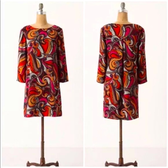 Anthro Maeve Retro Swirl Print High Neck Shift Tunic Dress - Picture 2 of 7